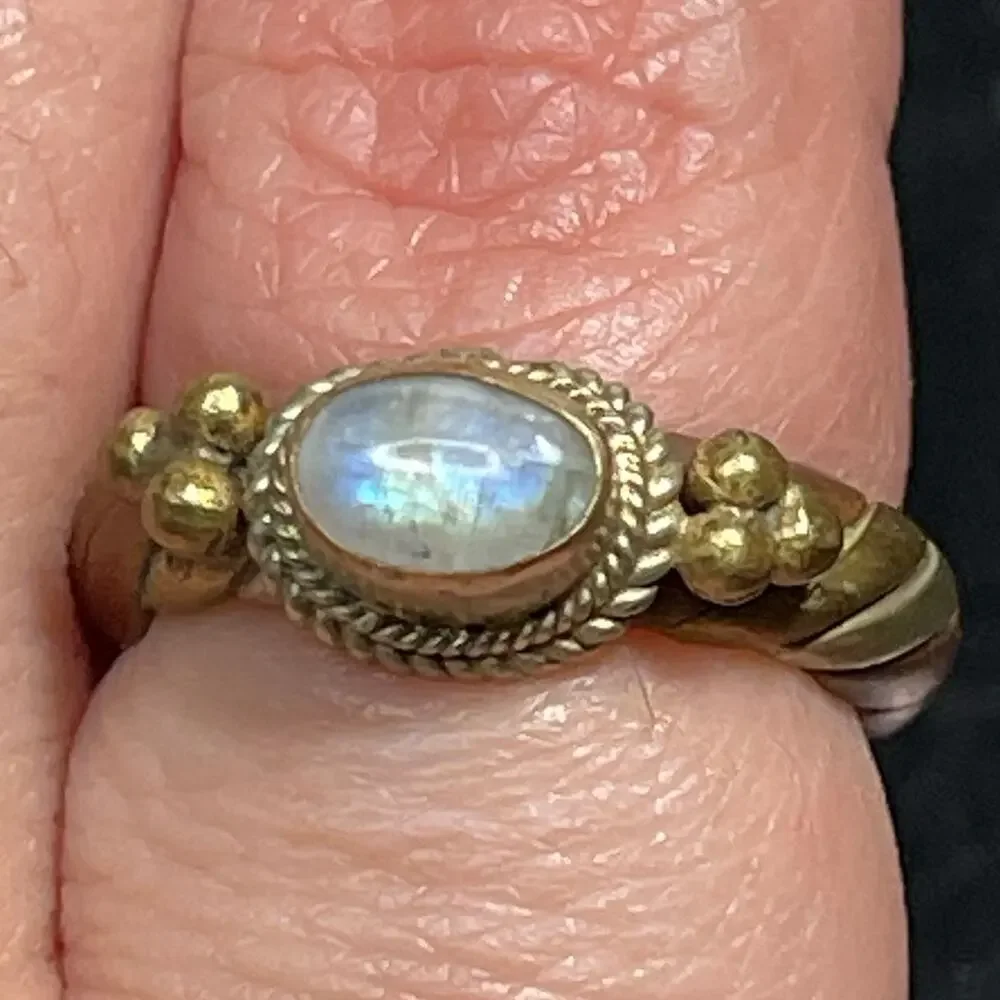 Artisan Mixed Metal Sterling Silver Gold Tone Labradorite Boho Ring Sz 6